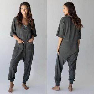 Natural Life Charlie Charcoal Oversized Cotton Jumpsuit Size Medium